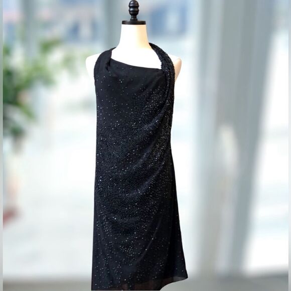 🔥🔥 Helmut Lang GRANULE 100% Silk Embellished Leather Sequin Dress Size 6 - Picture 15 of 16
